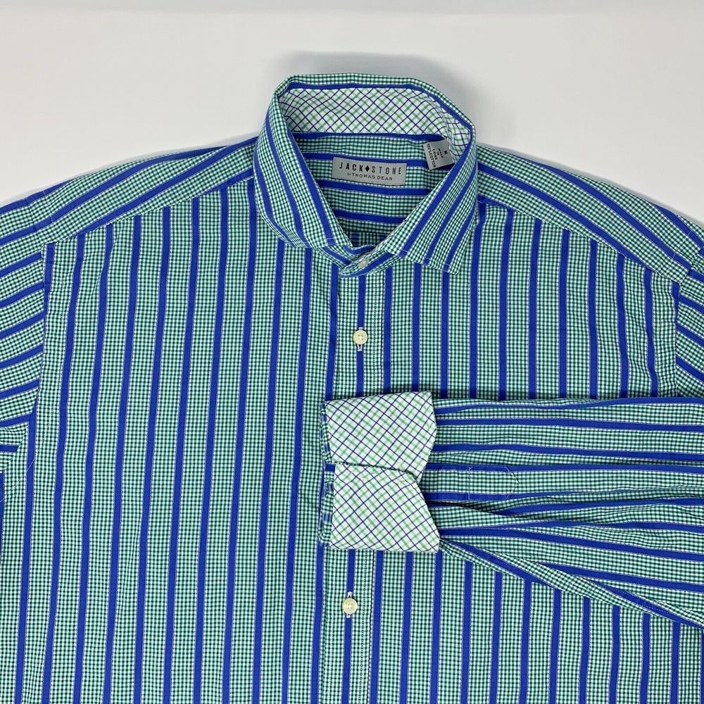 Jack‎ Stone Green Check with Blue Stripe Button Up Men's Shirt Size Medium